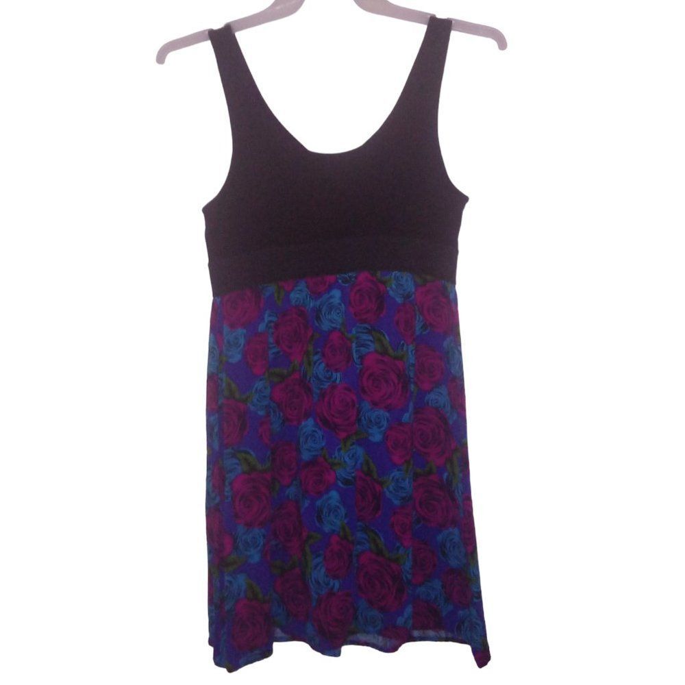 Dots Women’s Medium Black Floral Rayon Sleeveless Tank Dress